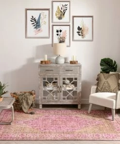 Well Woven Gila Machine Washable Vintage Bohemian Medallion Oriental Pink Flat-Weave Distressed Rug