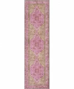 Well Woven Gila Machine Washable Vintage Bohemian Medallion Oriental Pink Flat-Weave Distressed Rug