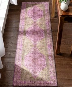 Well Woven Gila Machine Washable Vintage Bohemian Medallion Oriental Pink Flat-Weave Distressed Rug