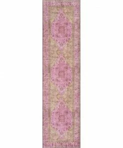 Well Woven Gila Machine Washable Vintage Bohemian Medallion Oriental Pink Flat-Weave Distressed Rug