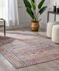 Well Woven Murcia Machine Washable Tribal Ethnic Vintage Red Flat-Weave Rug