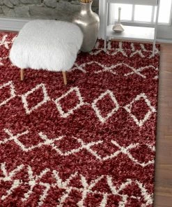 Well Woven Parley Maroon Modern Moroccan Shag Rug
