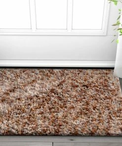 Well Woven Plain Multi Beige Modern Solid Shag Rug