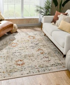 Well Woven Kian Cream Vintage Panel Distressed Rug