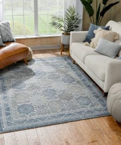 Well Woven Global Abigail Blue Vintage Distressed Geometric Rug