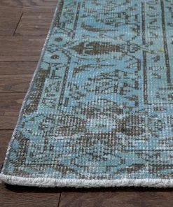 Well Woven Global Ekrem Light Blue Overdyed Floral Pattern One-of-a-Kind Handmade Wool Area Rug 5'8
