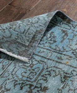 Well Woven Global Ekrem Light Blue Overdyed Floral Pattern One-of-a-Kind Handmade Wool Area Rug 5'8" X 9'