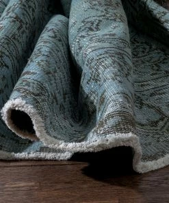 Well Woven Global Ekrem Light Blue Overdyed Floral Pattern One-of-a-Kind Handmade Wool Area Rug 5'8