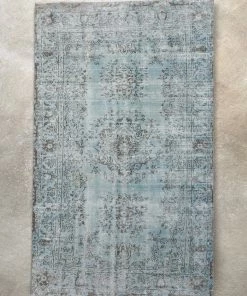 Well Woven Global Ekrem Light Blue Overdyed Floral Pattern One-of-a-Kind Handmade Wool Area Rug 5'8