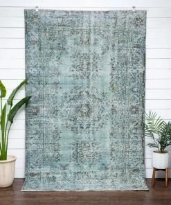 Well Woven Global Ekrem Light Blue Overdyed Floral Pattern One-of-a-Kind Handmade Wool Area Rug 5'8" X 9'