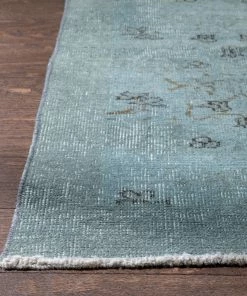 Well Woven Edar Light Blue Overdyed Floral Botanical Border Pattern One-of-a-Kind Handmade Wool Area Rug 5'3