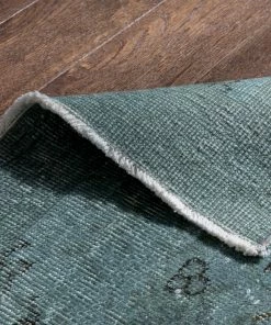 Well Woven Edar Light Blue Overdyed Floral Botanical Border Pattern One-of-a-Kind Handmade Wool Area Rug 5'3" X 8'9"