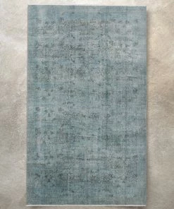 Well Woven Edar Light Blue Overdyed Floral Botanical Border Pattern One-of-a-Kind Handmade Wool Area Rug 5'3