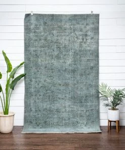 Well Woven Edar Light Blue Overdyed Floral Botanical Border Pattern One-of-a-Kind Handmade Wool Area Rug 5'3" X 8'9"