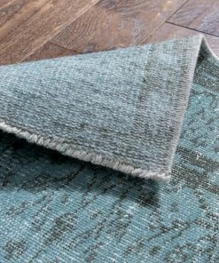 Well Woven Ardin Light Blue Overdyed Floral Botanical Border Pattern One-of-a-Kind Handmade Wool Area Rug 5'6" X 9'