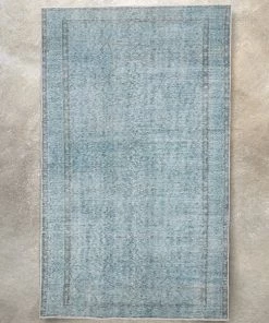 Well Woven Ardin Light Blue Overdyed Floral Botanical Border Pattern One-of-a-Kind Handmade Wool Area Rug 5'6