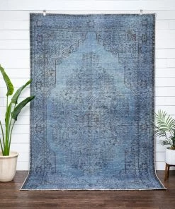 Well Woven Austin Light Blue Overdyed Medallion One-of-a-Kind Handmade Wool Area Rug 6'2" X 10'2"