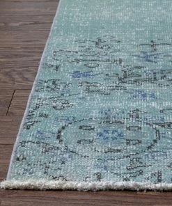 Well Woven Ashton Light Blue Overdyed Medallion One-of-a-Kind Handmade Wool Area Rug 6'2