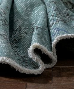 Well Woven Ashton Light Blue Overdyed Medallion One-of-a-Kind Handmade Wool Area Rug 6'2