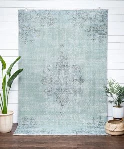 Well Woven Ashton Light Blue Overdyed Medallion One-of-a-Kind Handmade Wool Area Rug 6'2" X 9'8"