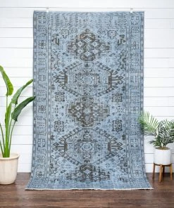Well Woven Bansi Light Blue Overdyed Medallion One-of-a-Kind Handmade Wool Area Rug 5'5" X 9'7"