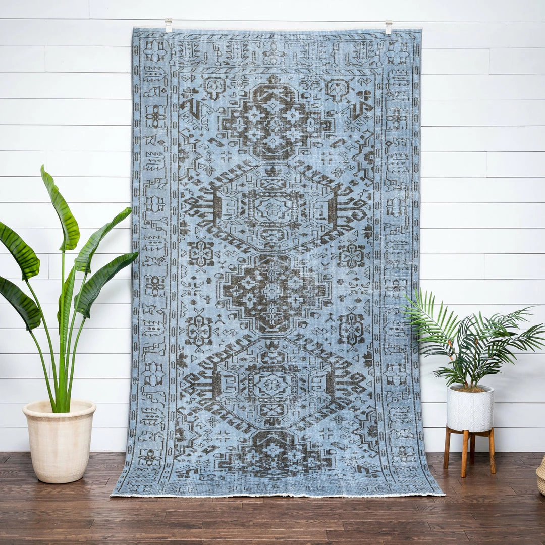 Well Woven Bansi Light Blue Overdyed Medallion One-of-a-Kind Handmade Wool Area Rug 5'5" X 9'7" 1 Well Woven Bansi Light Blue Overdyed Medallion One-of-a-Kind Handmade Wool Area Rug 5'5" X 9'7"