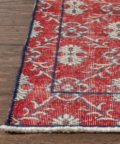 Well Woven Global Lizee Red & Navy Blue Persian Geometric Lattice Pattern One-of-a-Kind Handmade Wool Area Rug 2'7