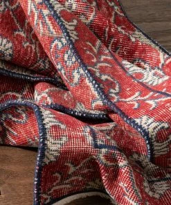 Well Woven Global Lizee Red & Navy Blue Persian Geometric Lattice Pattern One-of-a-Kind Handmade Wool Area Rug 2'7
