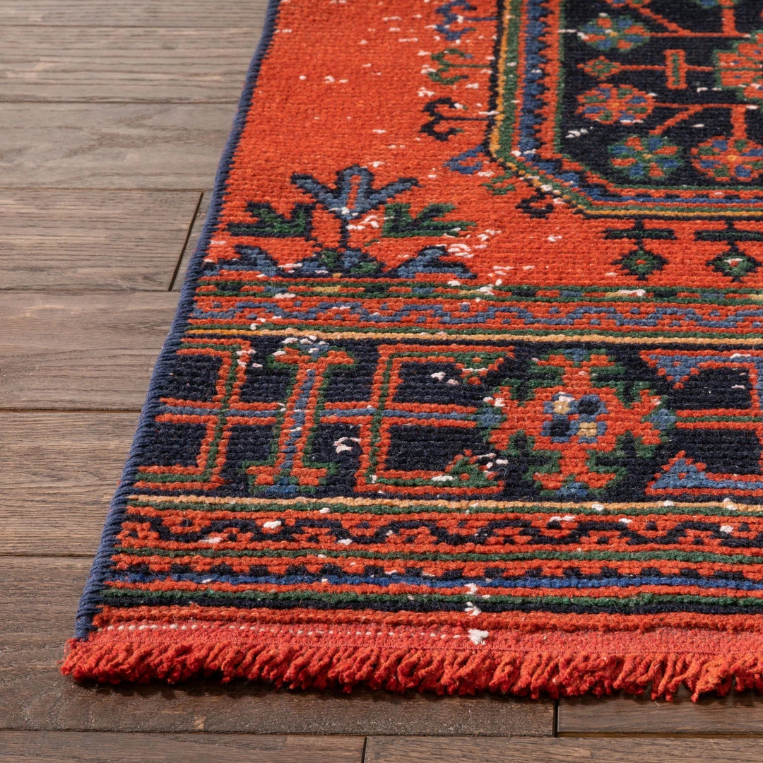 Well Woven Devon Orange & Navy Blue Oriental Botanical Border Pattern One-of-a-Kind Handmade Wool Area Rug 2'8" X 11'10" Runner 4 Well Woven Devon Orange & Navy Blue Oriental Botanical Border Pattern One-of-a-Kind Handmade Wool Area Rug 2'8" X 11'10" Runner