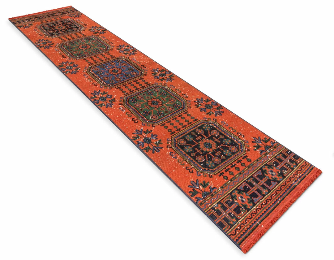 Well Woven Devon Orange & Navy Blue Oriental Botanical Border Pattern One-of-a-Kind Handmade Wool Area Rug 2'8" X 11'10" Runner 7 Well Woven Devon Orange & Navy Blue Oriental Botanical Border Pattern One-of-a-Kind Handmade Wool Area Rug 2'8" X 11'10" Runner