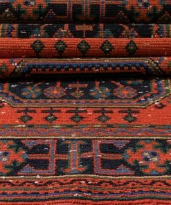 Well Woven Devon Orange & Navy Blue Oriental Botanical Border Pattern One-of-a-Kind Handmade Wool Area Rug 2'8" X 11'10" Runner