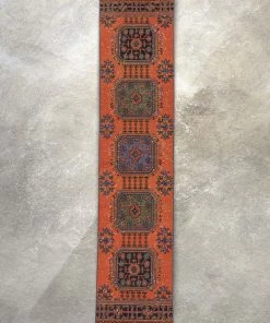 Well Woven Devon Orange & Navy Blue Oriental Botanical Border Pattern One-of-a-Kind Handmade Wool Area Rug 2'8" X 11'10" Runner