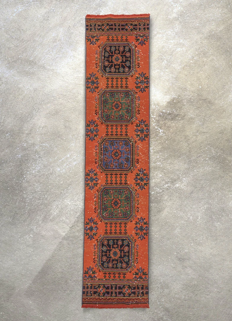 Well Woven Devon Orange & Navy Blue Oriental Botanical Border Pattern One-of-a-Kind Handmade Wool Area Rug 2'8" X 11'10" Runner 1 Well Woven Devon Orange & Navy Blue Oriental Botanical Border Pattern One-of-a-Kind Handmade Wool Area Rug 2'8" X 11'10" Runner