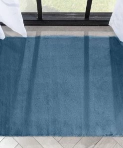 Well Woven Crest Modern Glam Faux Fur Plush Dark Blue Shag Rug