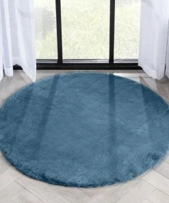 Well Woven Crest Modern Glam Faux Fur Plush Dark Blue Shag Rug