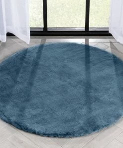 Well Woven Crest Modern Glam Faux Fur Plush Dark Blue Shag Rug