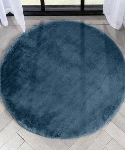 Well Woven Crest Modern Glam Faux Fur Plush Dark Blue Shag Rug