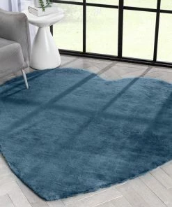 Well Woven Crest Modern Glam Faux Fur Plush Dark Blue Shag Rug