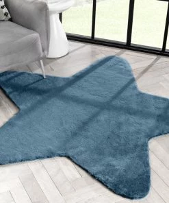 Well Woven Crest Modern Glam Faux Fur Plush Dark Blue Shag Rug