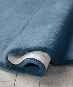 Well Woven Crest Modern Glam Faux Fur Plush Dark Blue Shag Rug