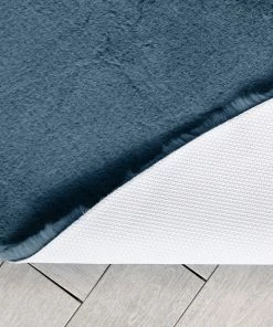 Well Woven Crest Modern Glam Faux Fur Plush Dark Blue Shag Rug
