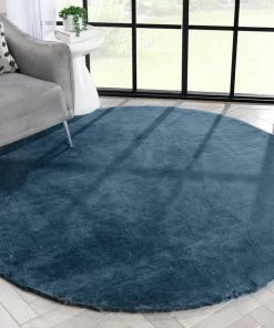 Well Woven Crest Modern Glam Faux Fur Plush Dark Blue Shag Rug