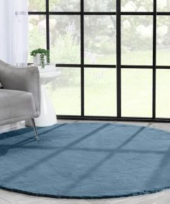 Well Woven Crest Modern Glam Faux Fur Plush Dark Blue Shag Rug