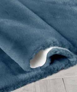 Well Woven Crest Modern Glam Faux Fur Plush Dark Blue Shag Rug