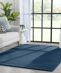 Well Woven Crest Modern Glam Faux Fur Plush Dark Blue Shag Rug