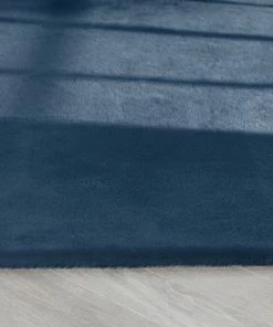 Well Woven Crest Modern Glam Faux Fur Plush Dark Blue Shag Rug