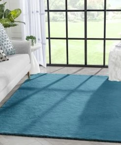 Well Woven Crest Modern Glam Faux Fur Plush Light Blue Shag Rug