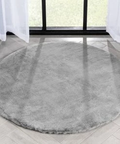 Well Woven Crest Modern Glam Faux Fur Plush Grey Shag Rug