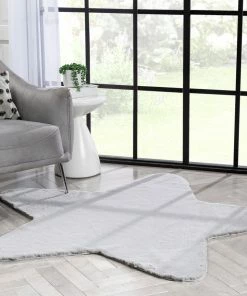 Well Woven Crest Modern Glam Faux Fur Plush Grey Shag Rug