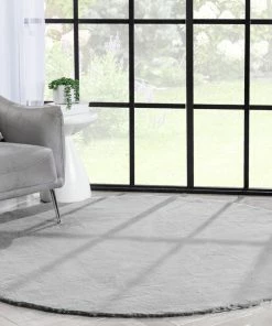 Well Woven Crest Modern Glam Faux Fur Plush Grey Shag Rug